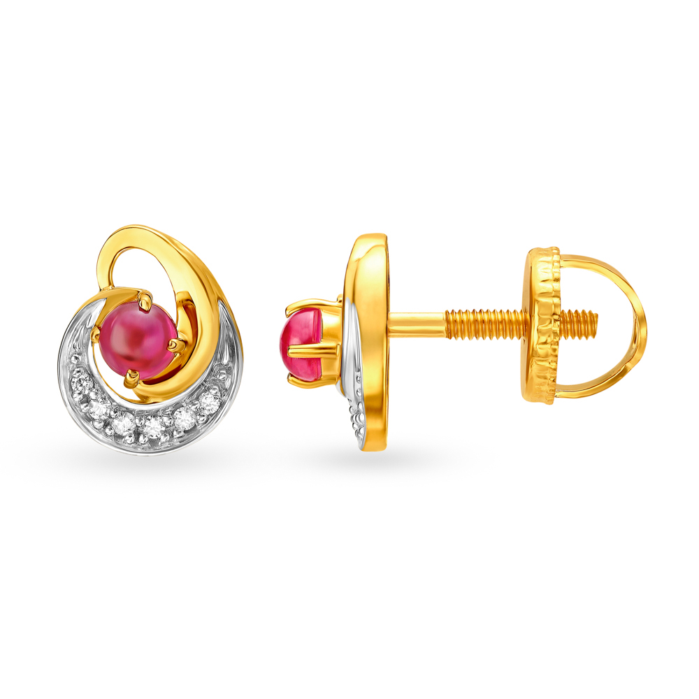 Enchanting Ruby Seven Stone Diamond Stud Earrings