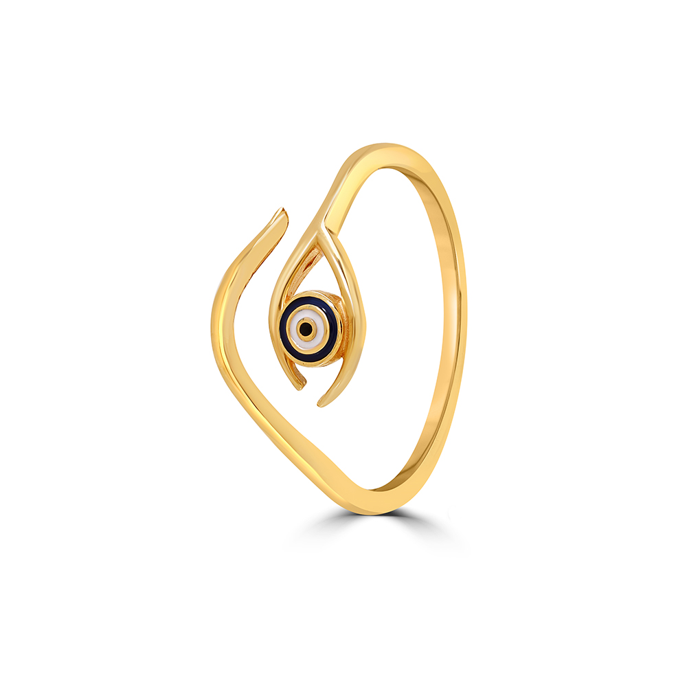14KT Yellow Gold Curvy Evil Eye Design Ring,,hi-res image number null