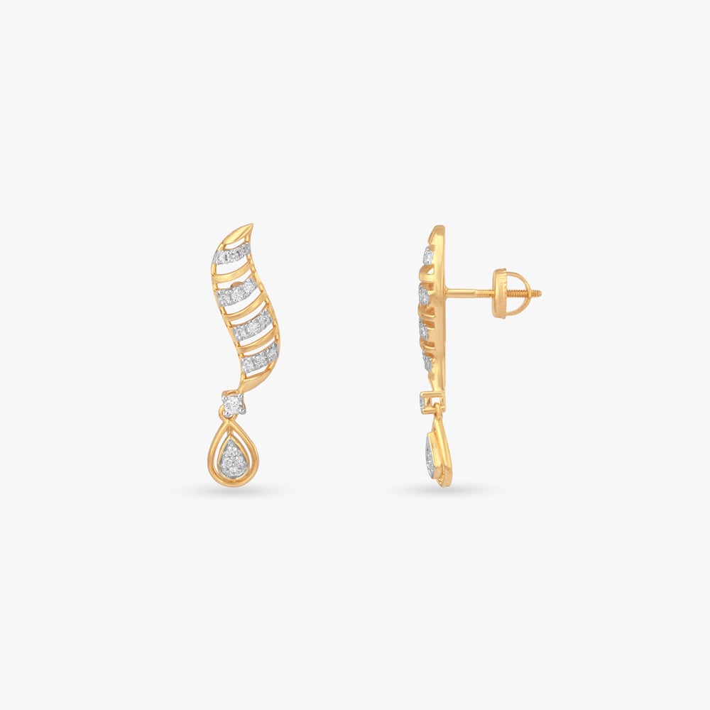 Gilded Plume Diamond Drop Earrings,,hi-res image number null