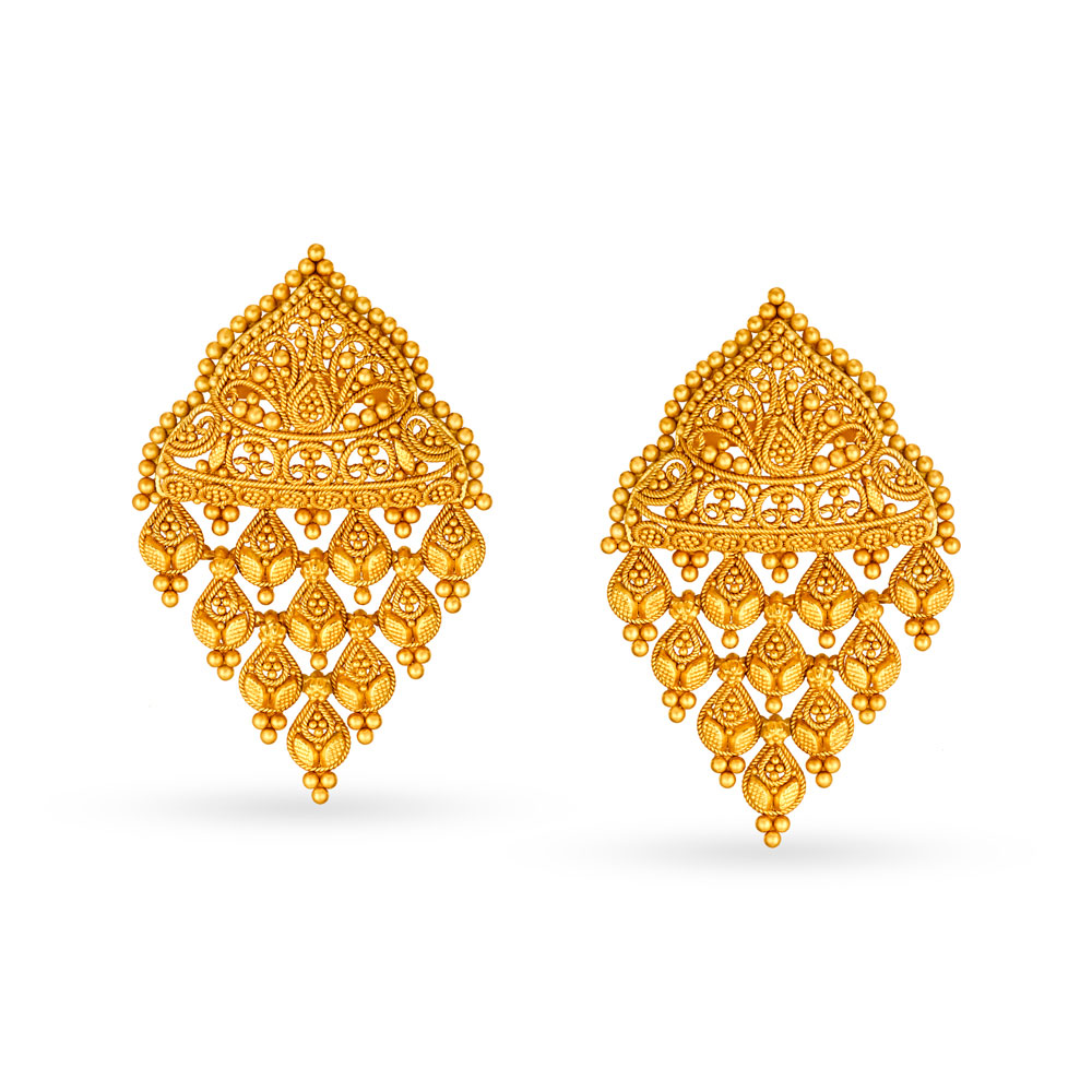 Resplendent 22 Karat Yellow Gold Filigree Necklace And Earrings Set,,hi-res image number null