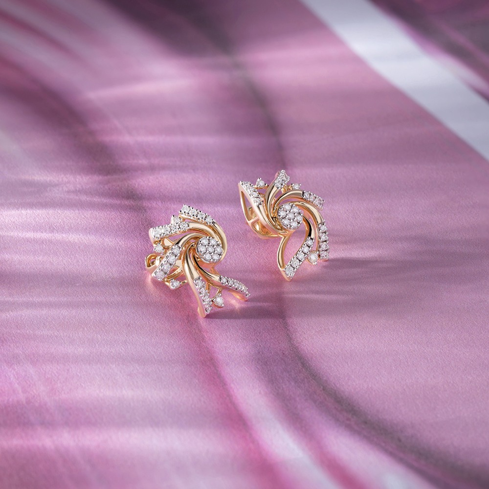 Whirling Glow Gold & Diamond Stud Earrings,,hi-res image number null