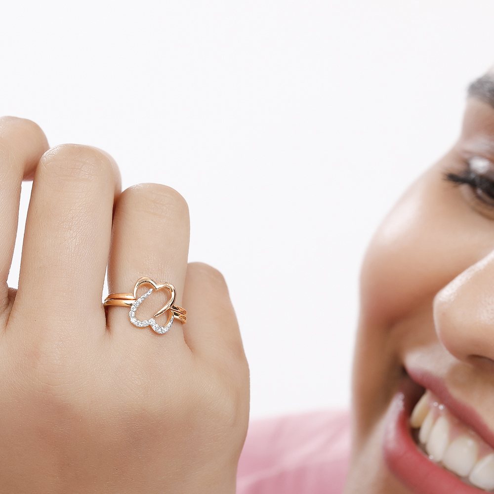 14KT Yellow and Rose Gold Connected Hearts Diamond Ring,,hi-res image number null