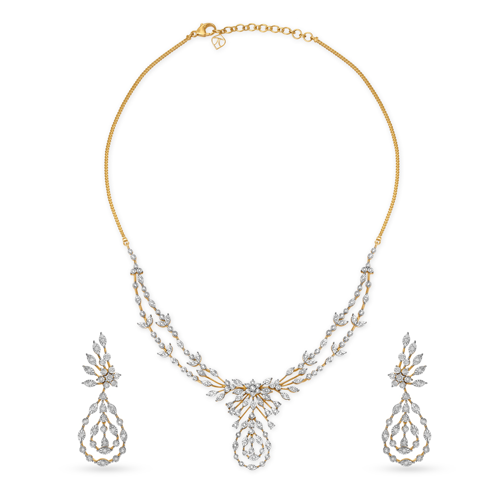 Mesmerising Floral Diamond Necklace Set in Yellow and White Gold