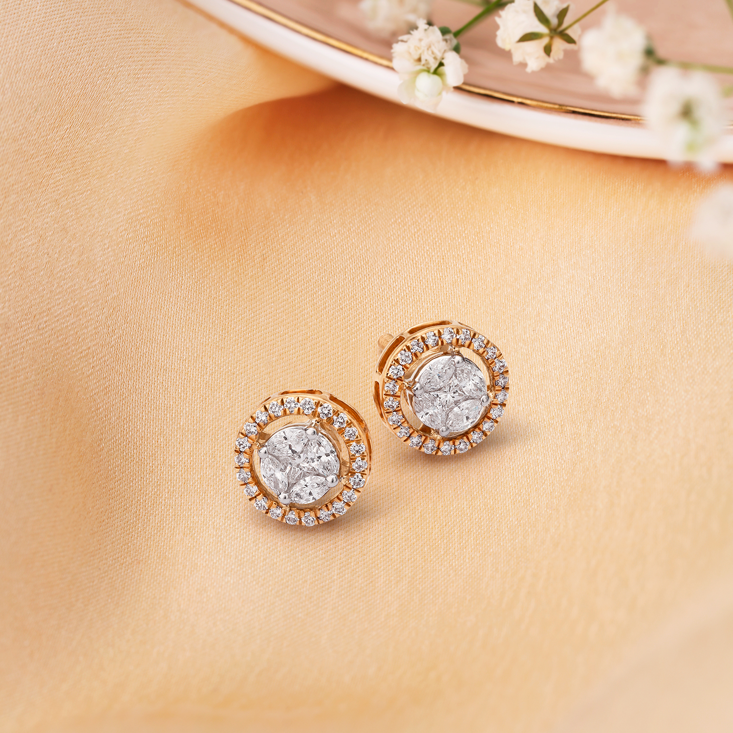 Pave 2.30 Cts Round Brilliant Cut Diamonds Stud Earrings In Solid 14K Rose  Gold | eBay