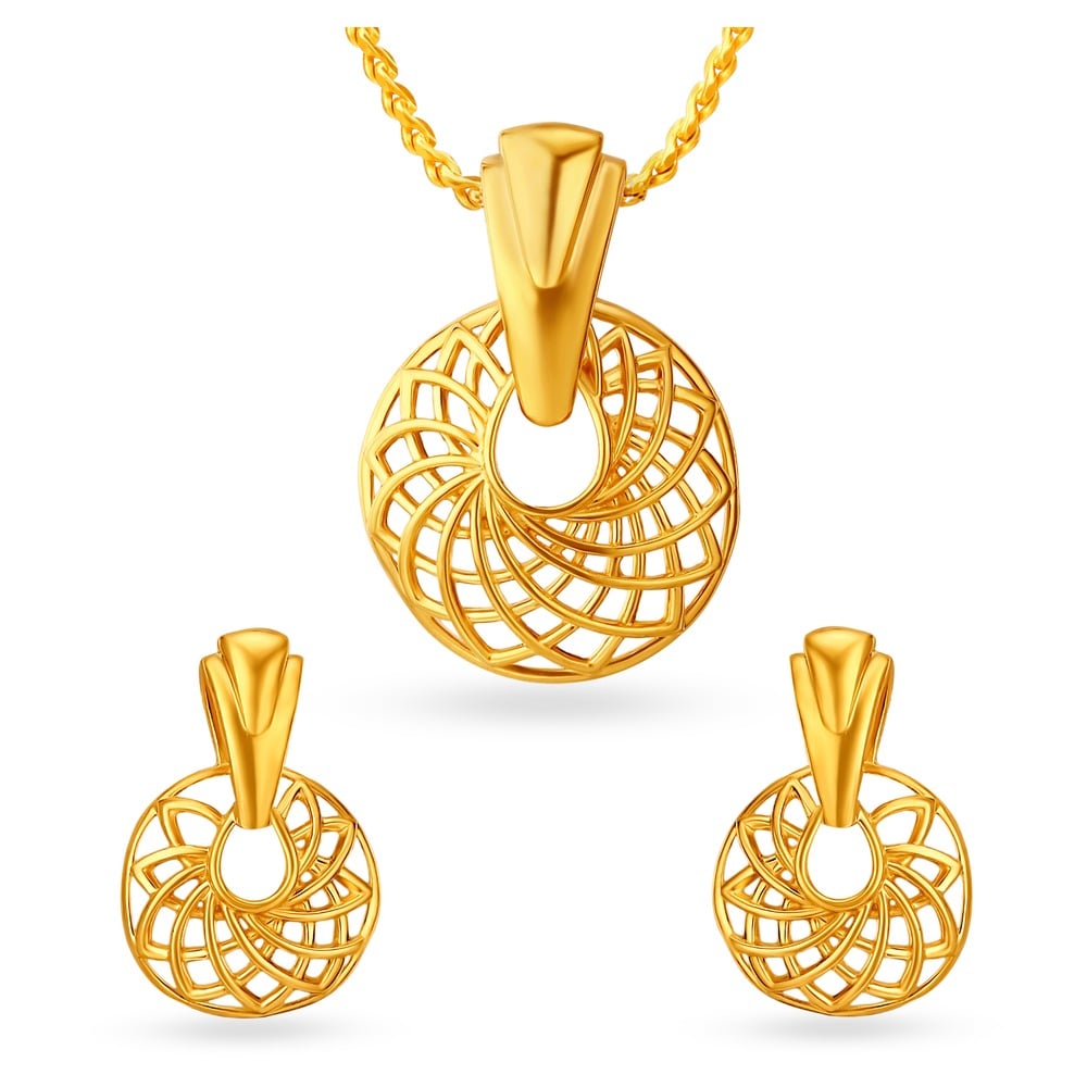 Floral Round Gold Pendant Set