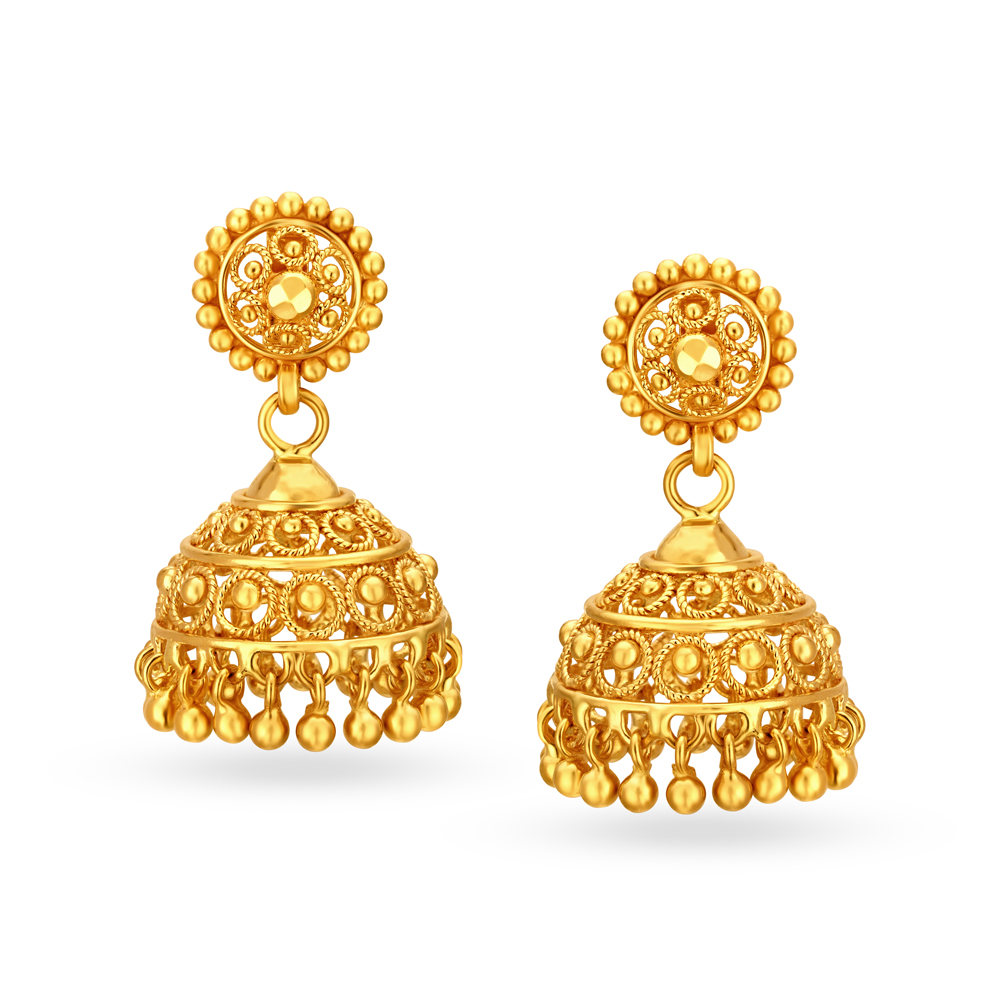 Traditional Jali Work Majestic Gold Drop Jhumka Earrings,,hi-res image number null