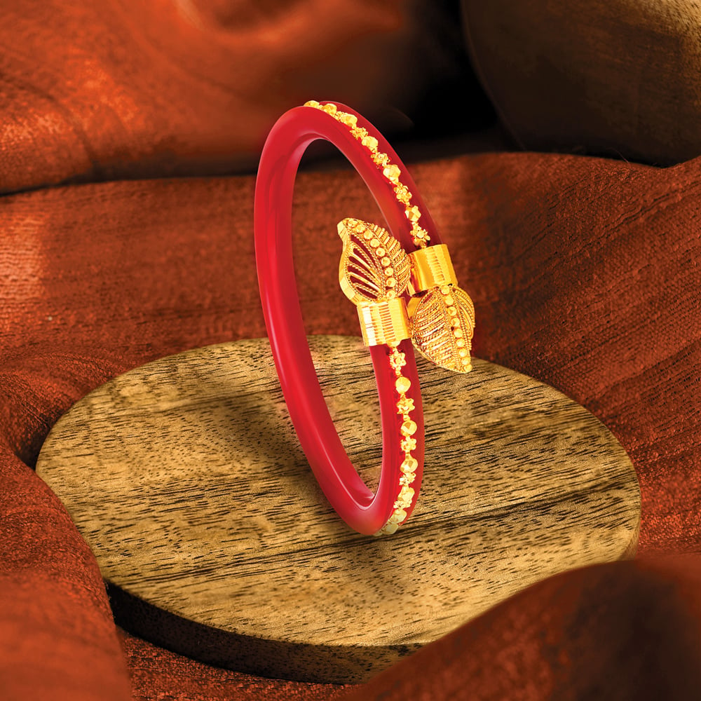 Gold Plated Acrylic Shakha Pola Bangle Red, Set of 2 - Bovzen®