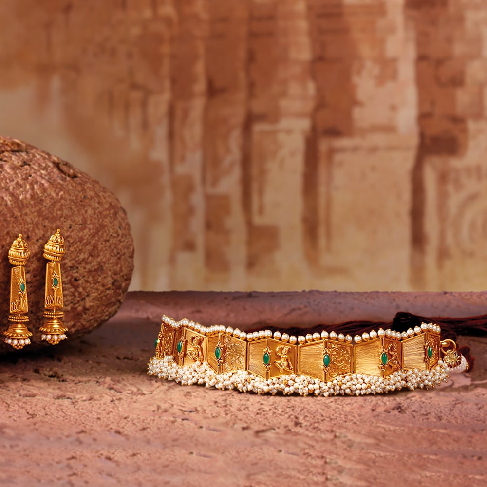 Textured Darasuram Necklace Set,,hi-res image number null