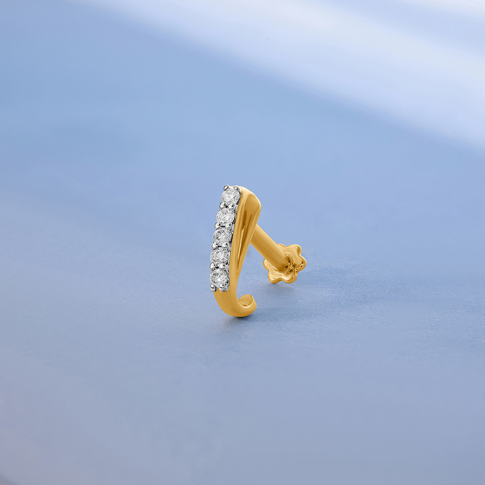 14KT Yellow Gold Diamond Nose Pin,,hi-res image number null