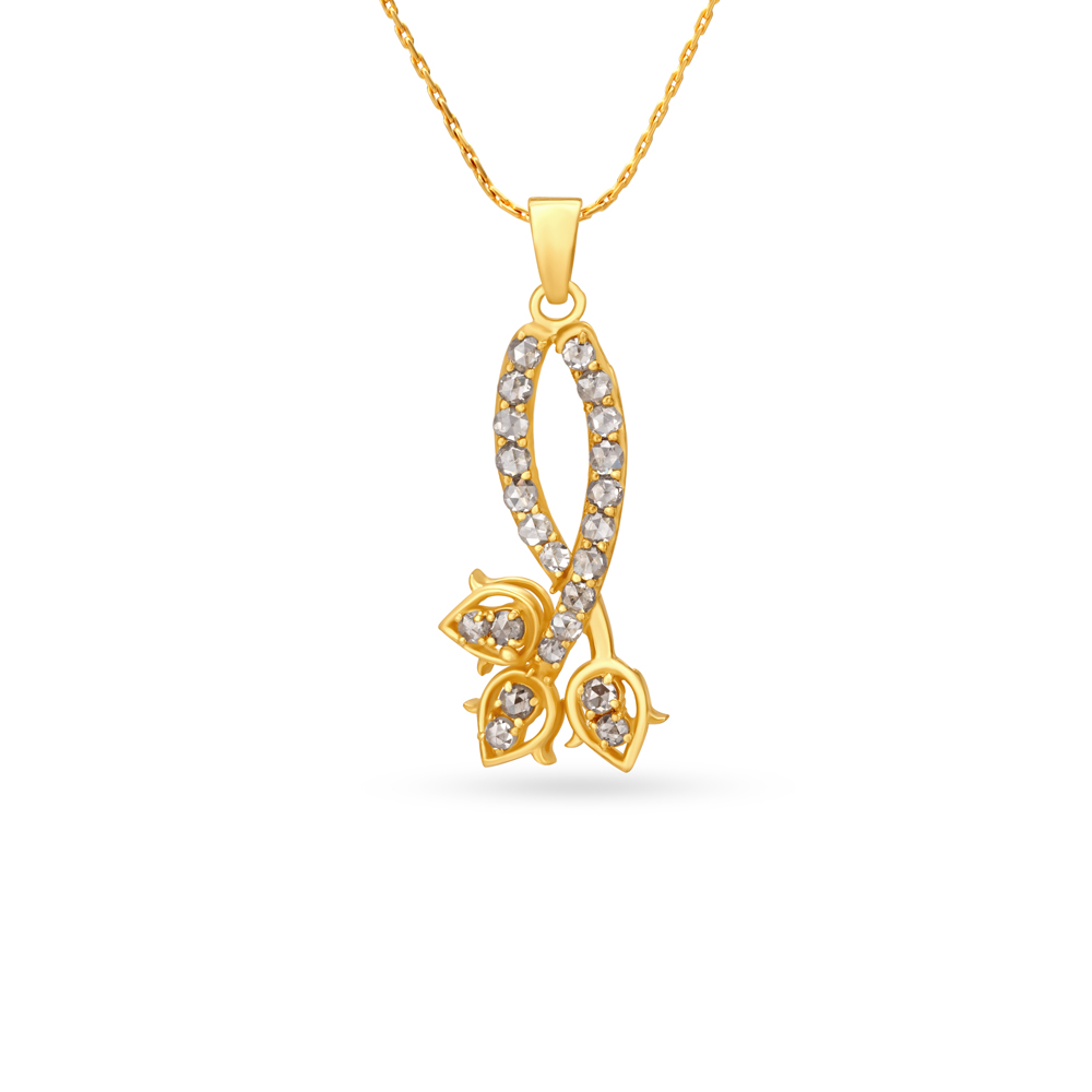 Fancy Leaf Motif Gold Pendant Studded With Coloured Stones,,hi-res image number null
