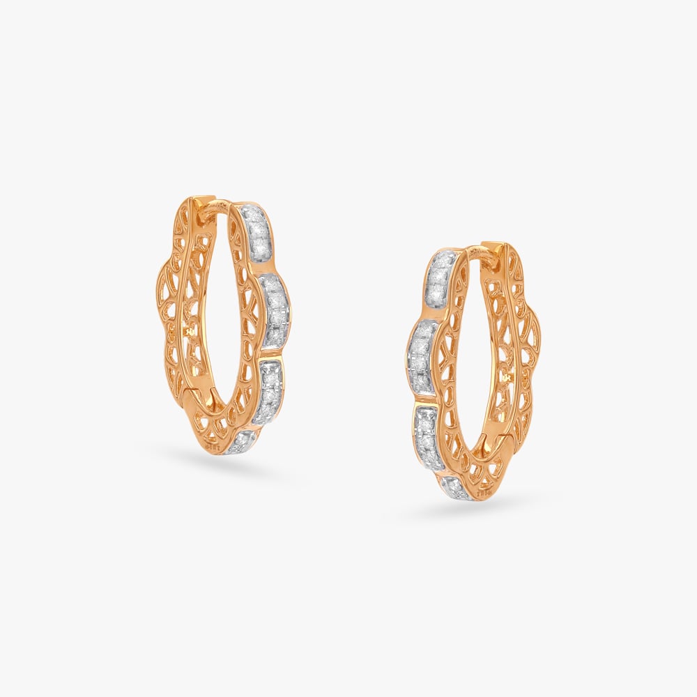 Scallop Square Diamond Hoop Earrings,,hi-res image number null