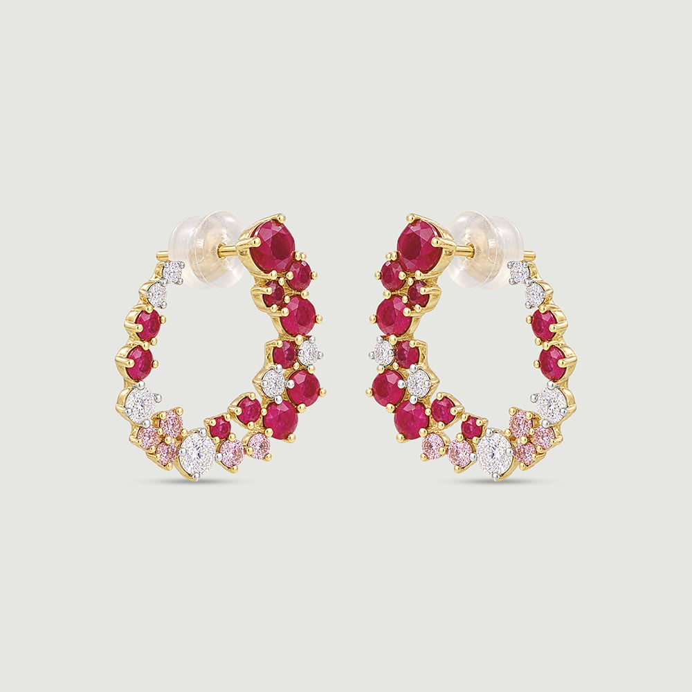 Radiant Graduated Sapphire and Ruby Stud Earrings,,hi-res image number null