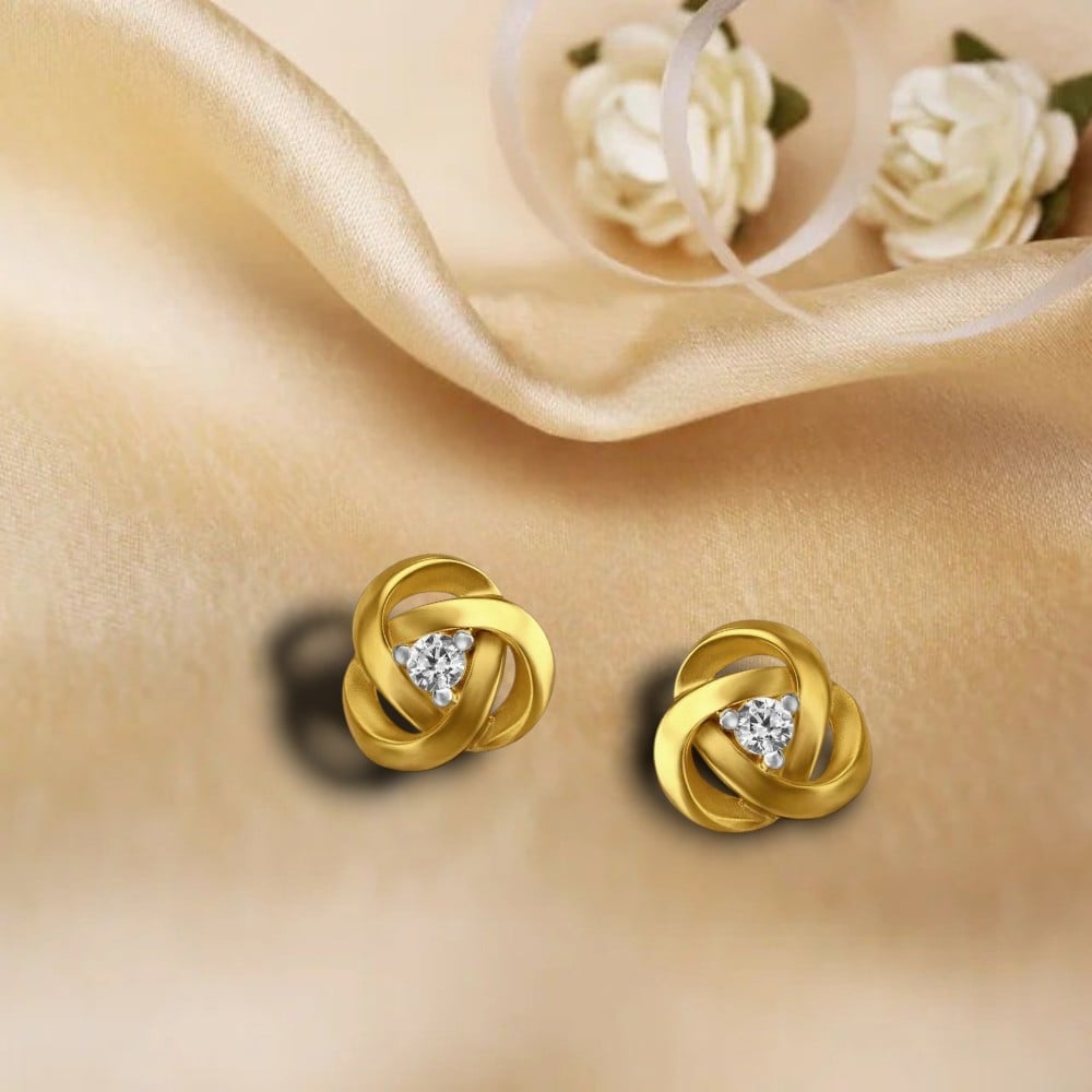

Rose Spiral Gold Stud Earrings with Stones