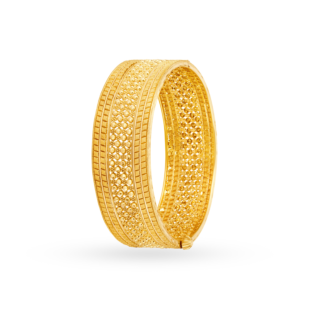Royal 22 Karat Yellow Gold Floral Bead Bangle,,hi-res image number null