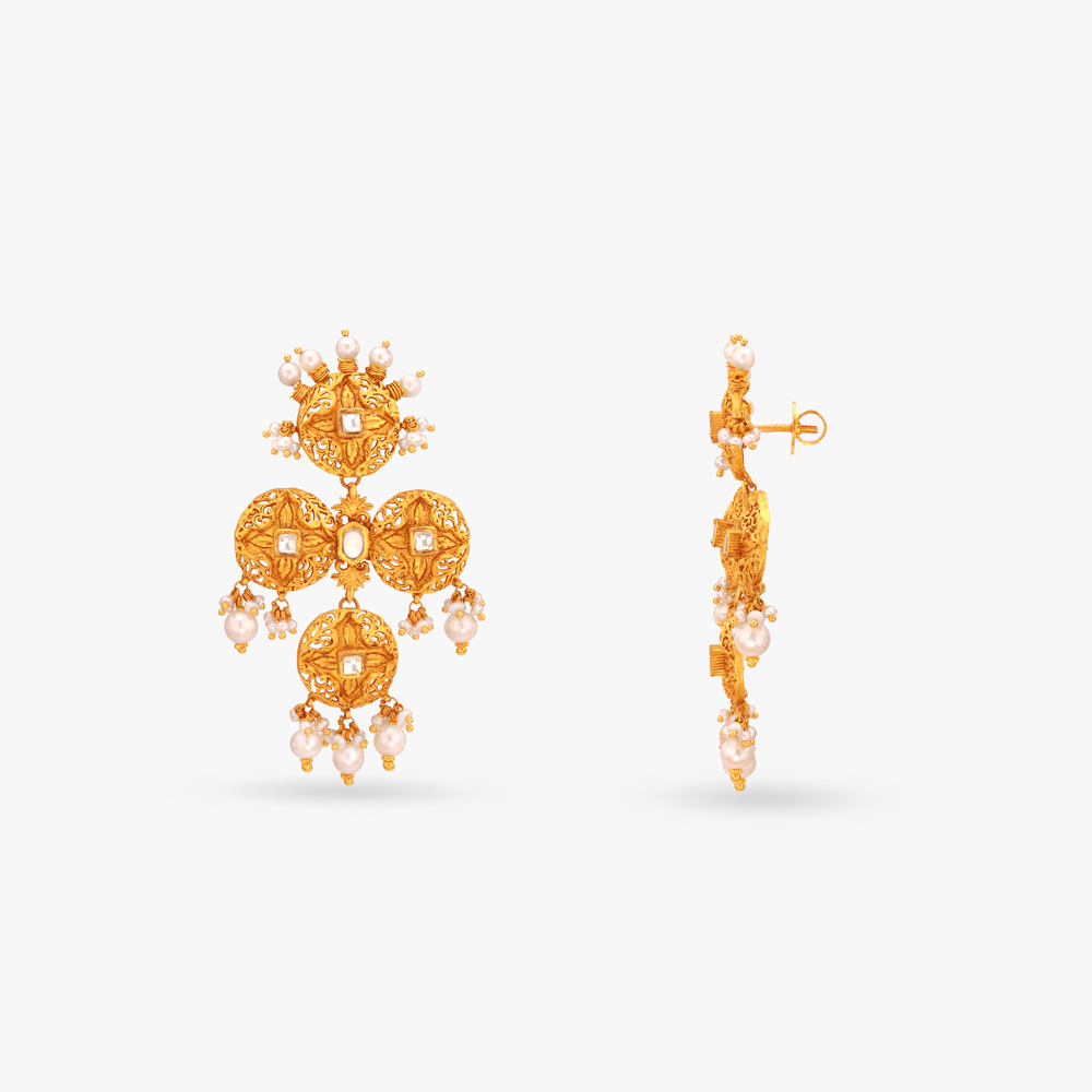 Royal Medallion Gold Drop Earrings,,hi-res image number null