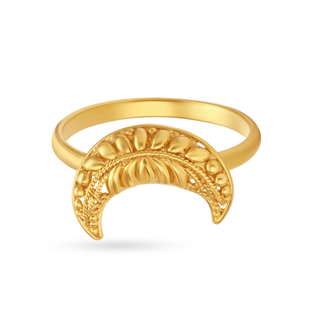 Moon Motif Filigree Work Gold Finger Ring,,hi-res image number null