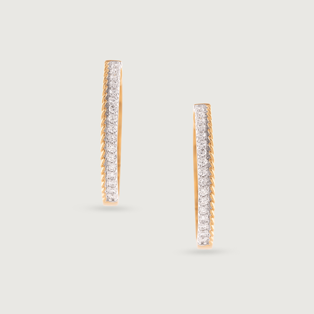 Sculpted Shine Gold & Diamond Hoop Earrings,,hi-res image number null