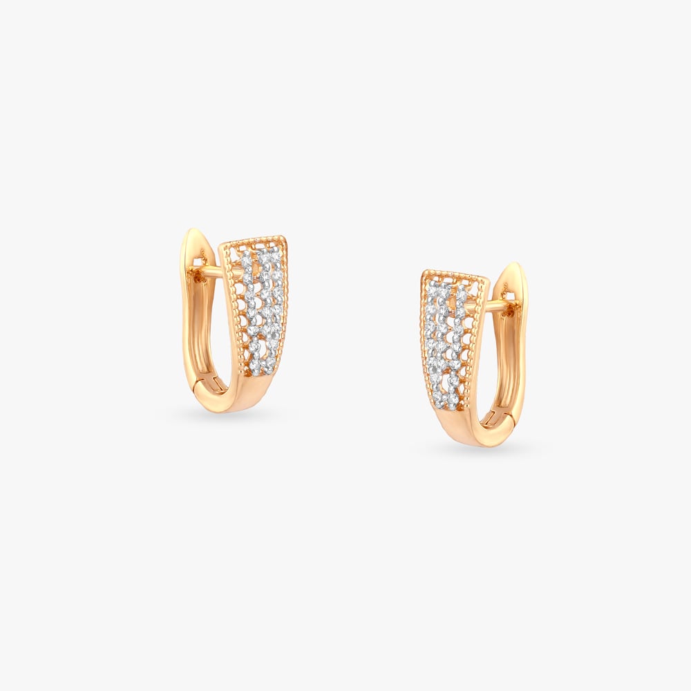 Floral Taper Diamond Gold Hoop Earrings,,hi-res image number null