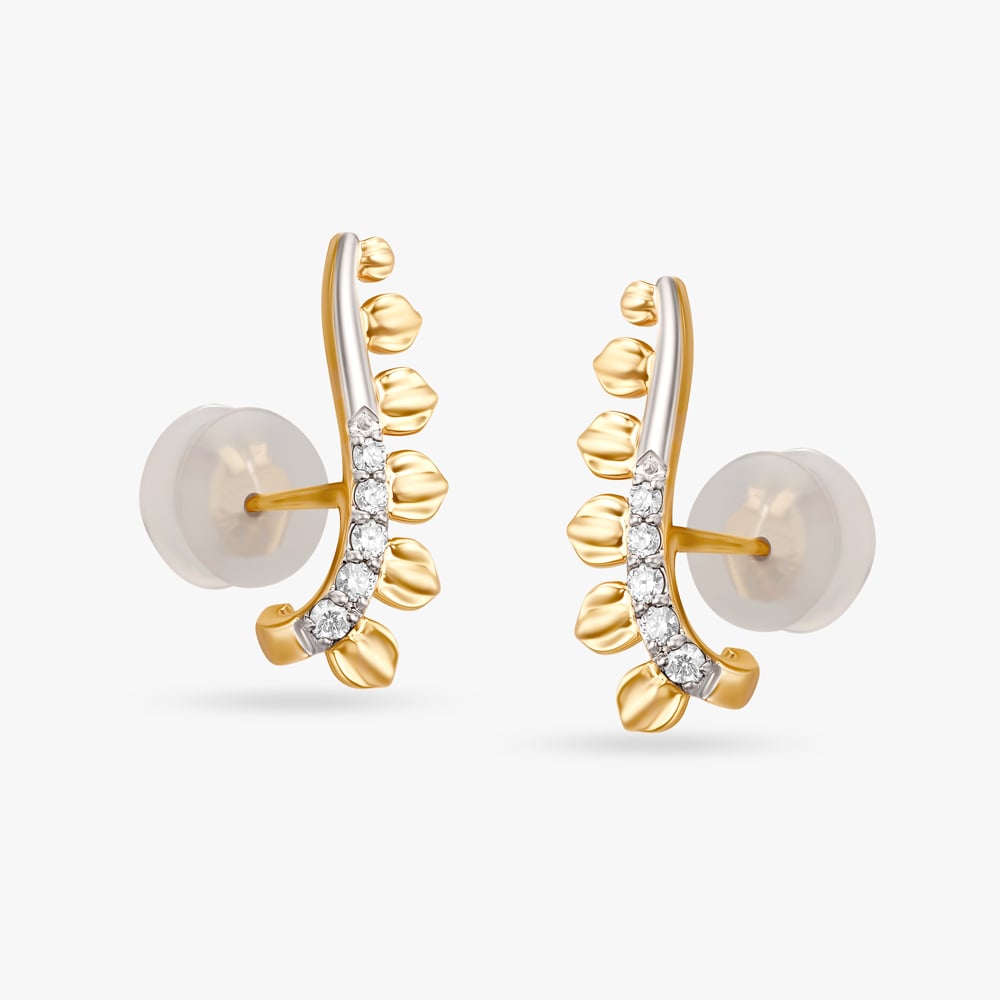 Whispering Gold Petals Diamond Stud Earrings