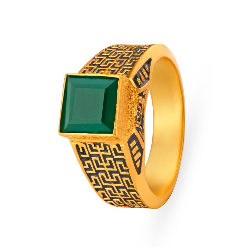 Royal Black Antique Gold Finger Ring for Men,,hi-res image number null