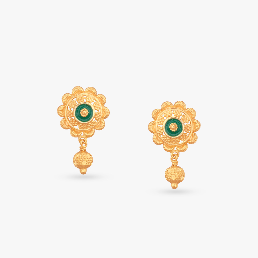 Enamel Bloom Gold Drop Earrings,,hi-res image number null