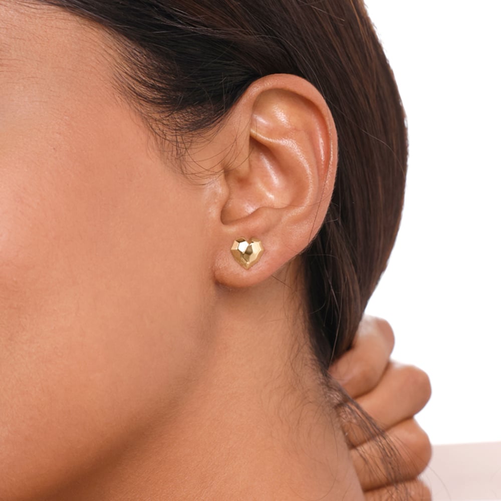 Faceted Heart Gold Stud Earrings,,hi-res image number null