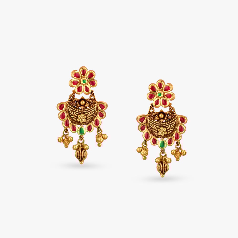 Floral Majesty Gold Drop Earrings,,hi-res image number null