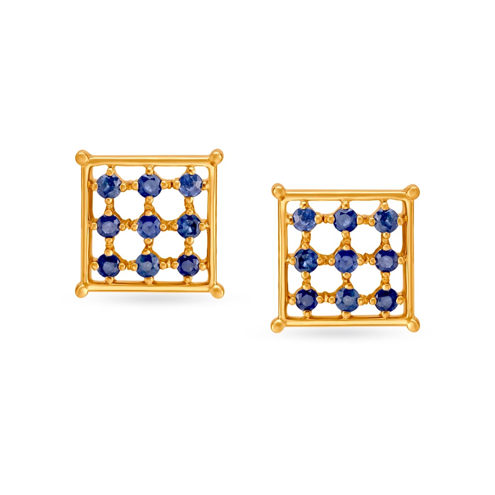 Geometric Sapphire Gold Stud Earrings,,hi-res image number null