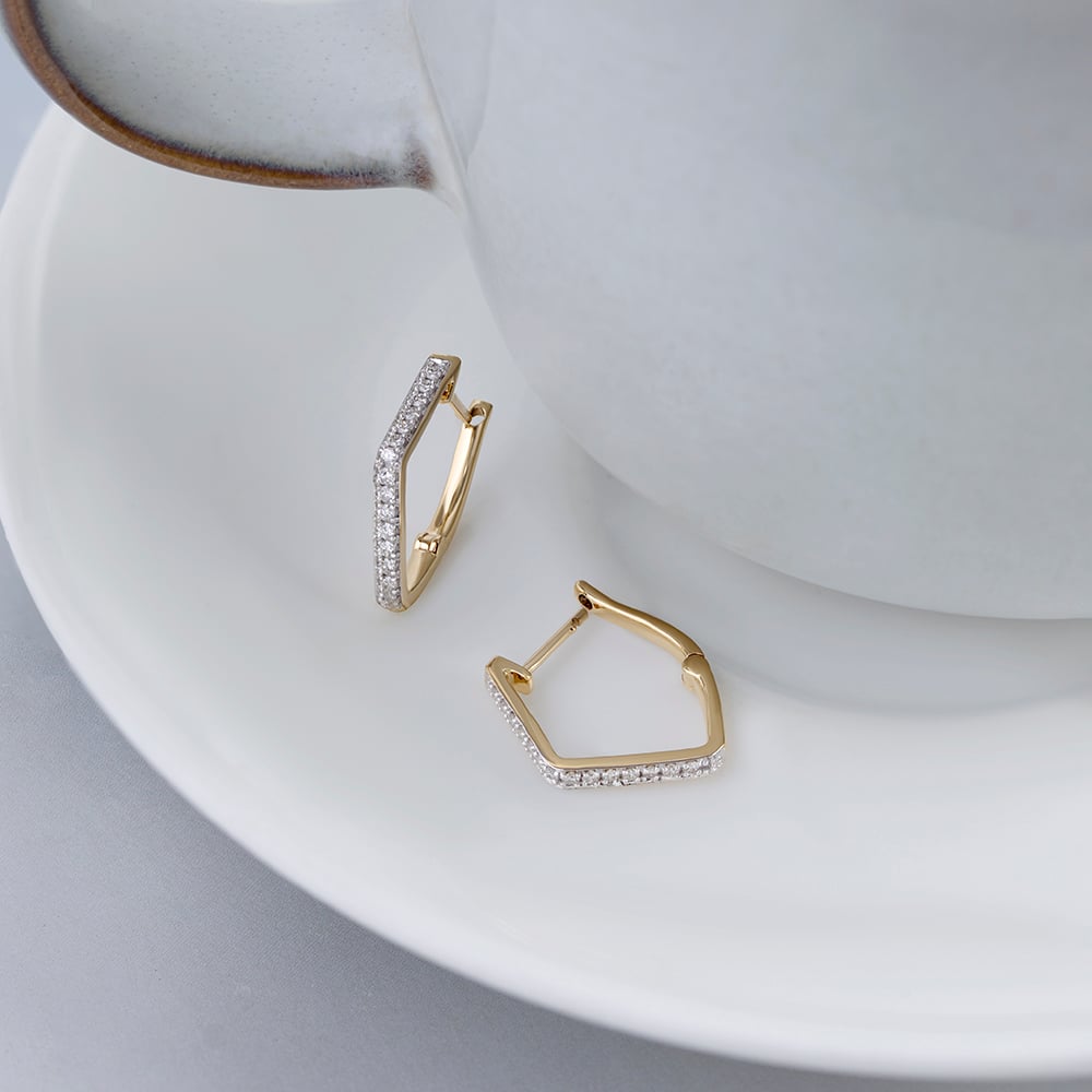 Chic Sleek Gold & Diamond Hoop Earrings,,hi-res image number null