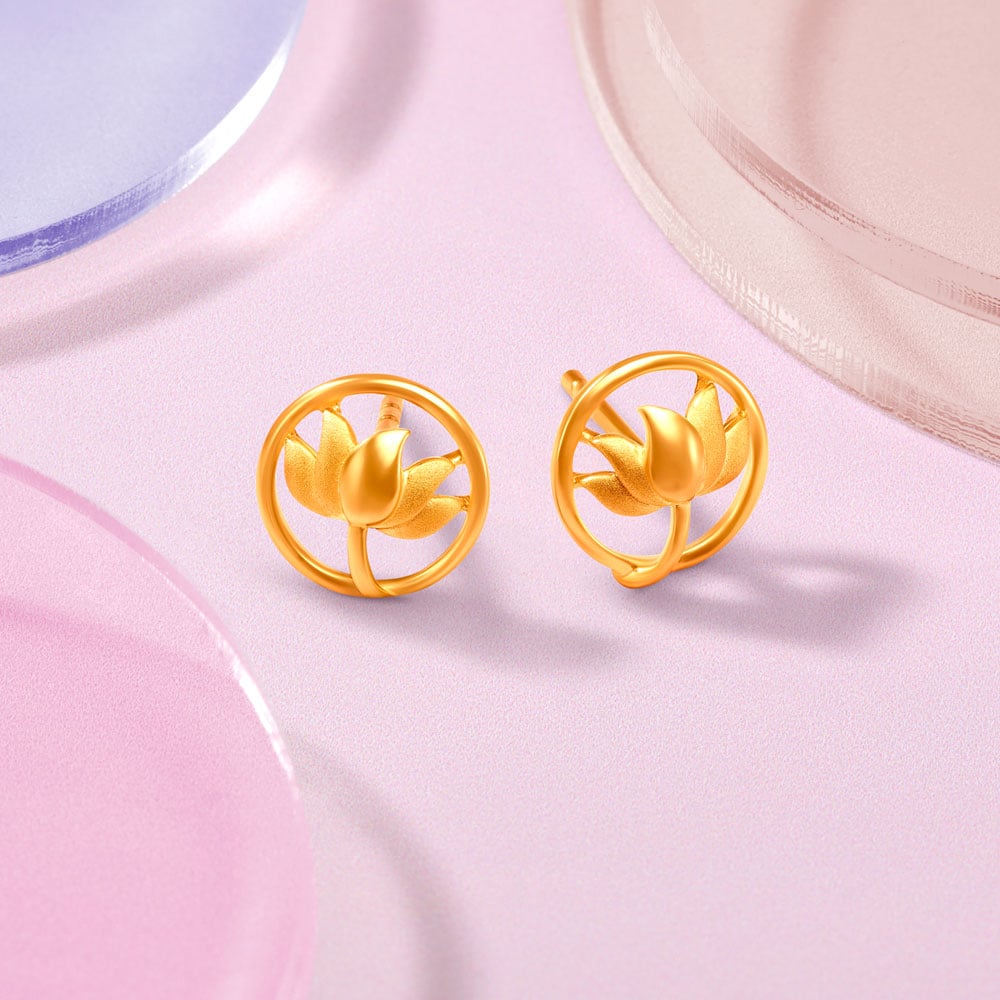 Floral Gold Stud Earrings For Kids,,hi-res image number null