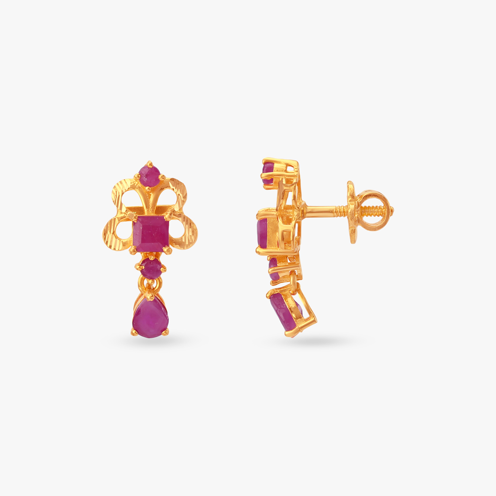 

Graceful Bow Ruby Drop Earrings