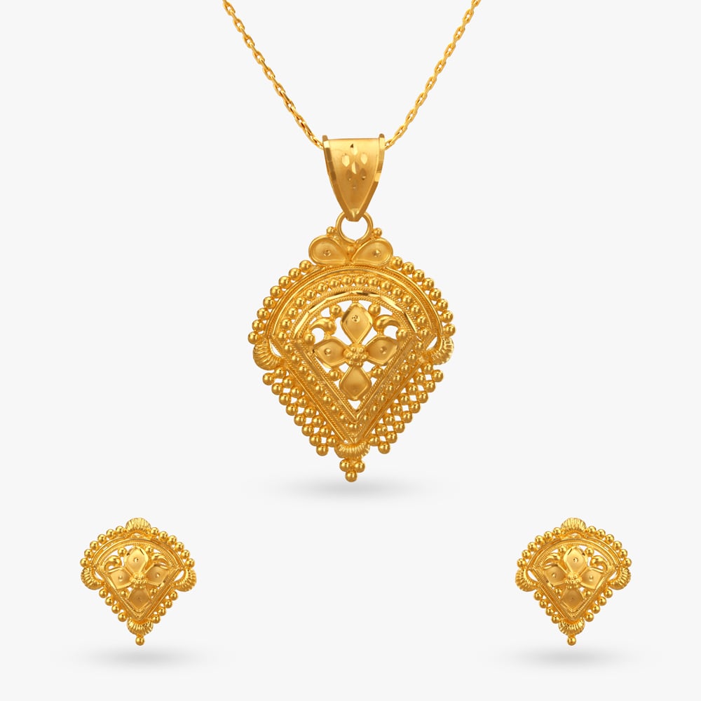 Floral Grandeur Gold Pendant and Earrings Set,,hi-res image number null