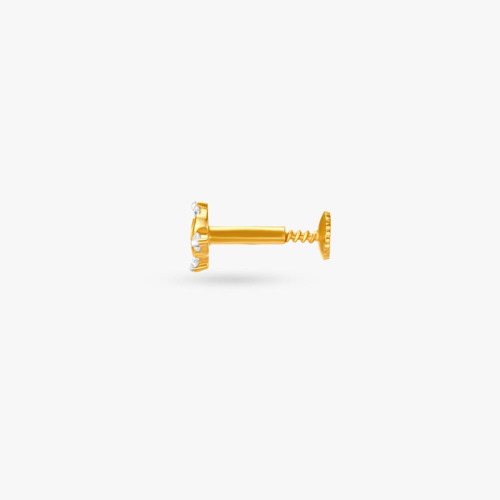 Floral Spiral Gold and Diamond Nose Pin,,hi-res image number null
