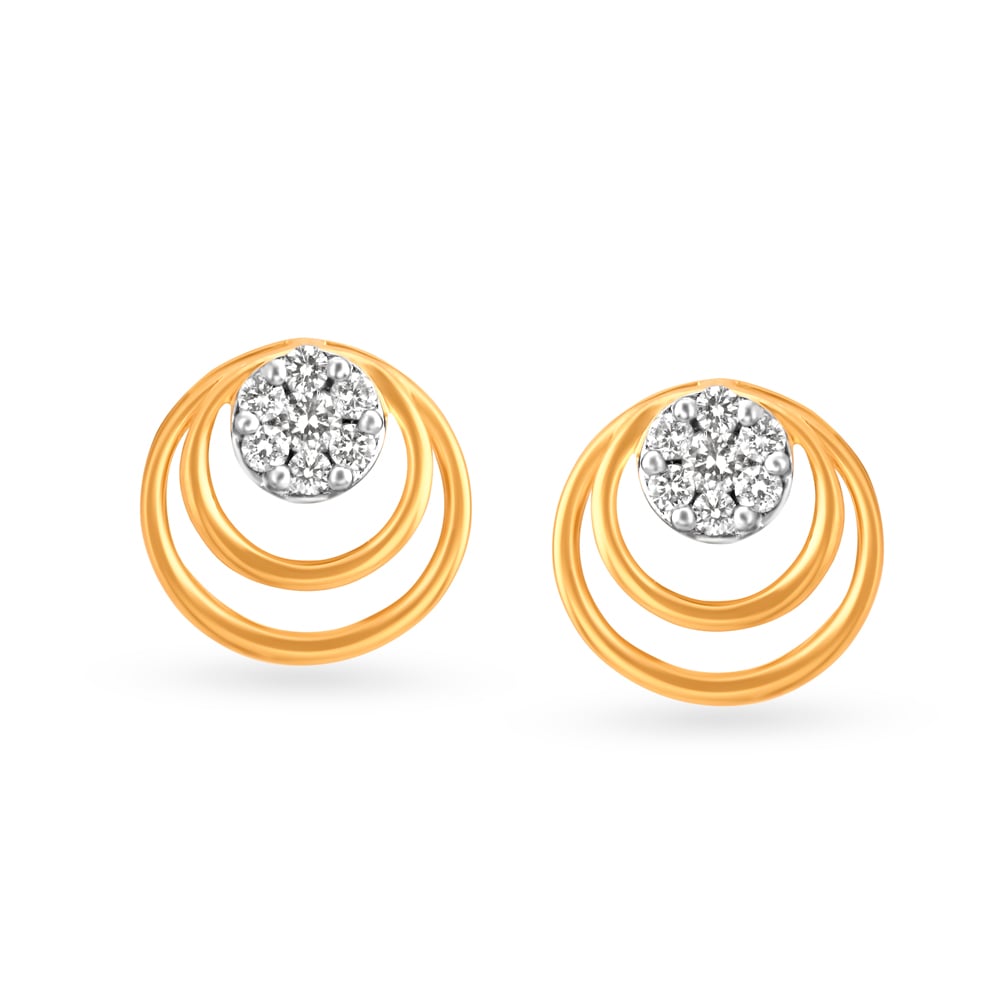 Double Circlet Gold and Diamond Stud Earrings