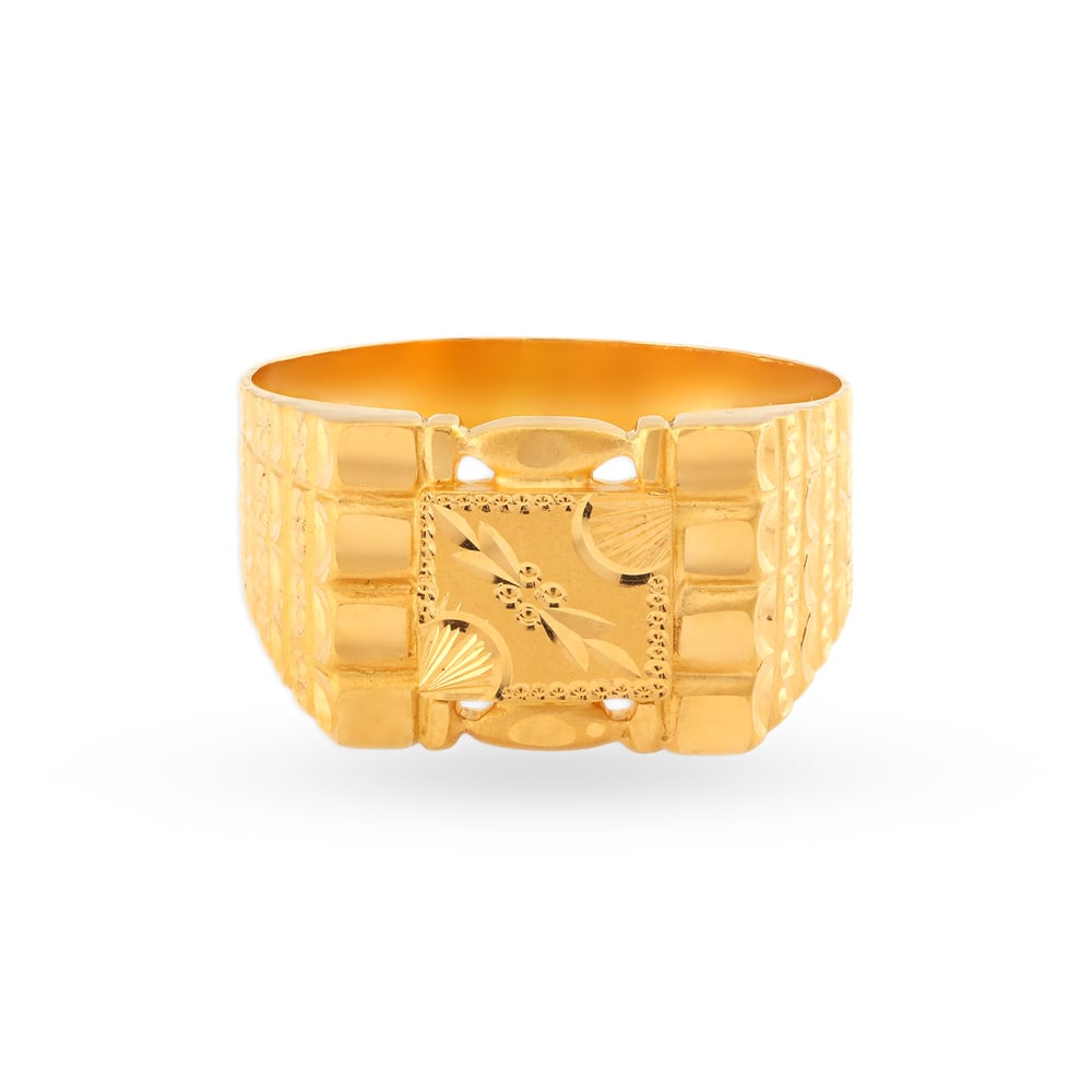 Dazzling 22 Karat Yellow Gold Grid Pattern Finger Ring,,hi-res image number null