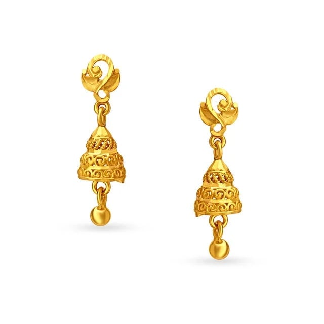 Charming Yellow Gold Swirled Jhumkas,,hi-res image number null