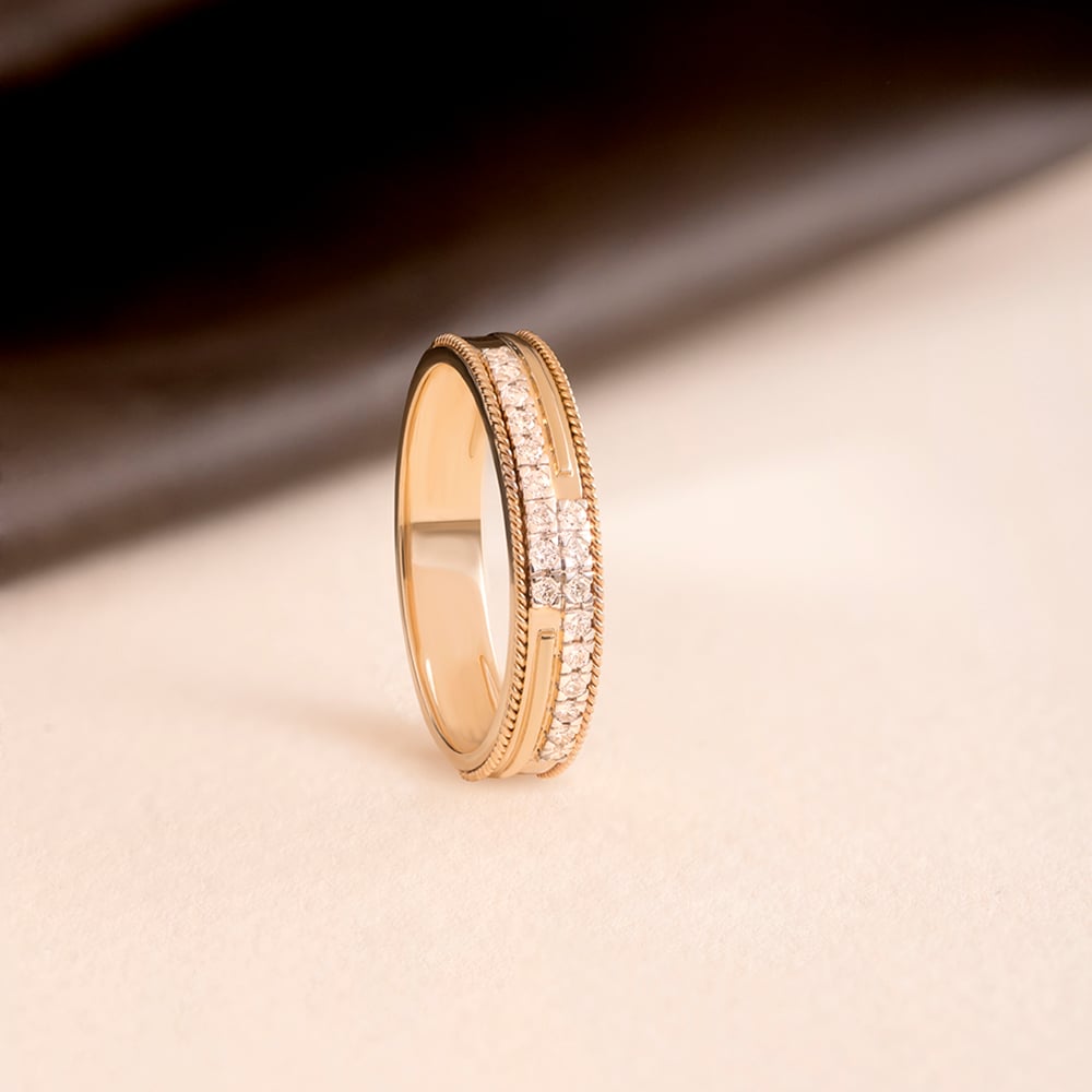 Layered Precision Gold & Diamond Finger Ring for Men,,hi-res image number null