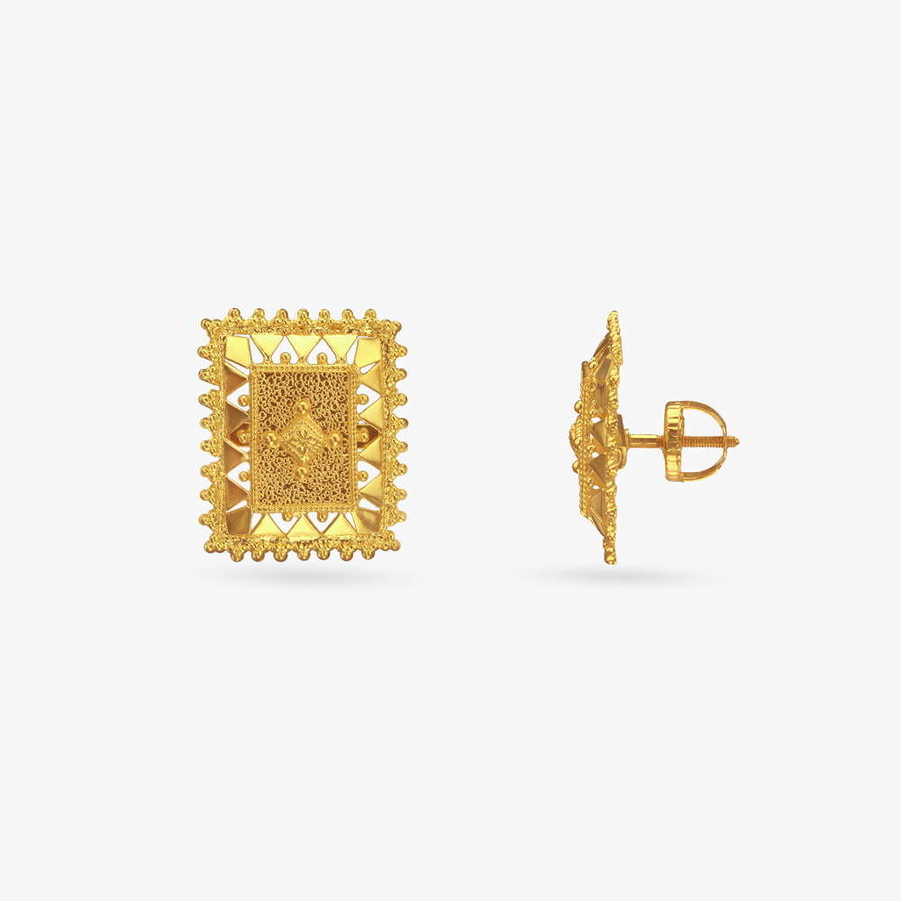 Crest Frame Gold Stud Earrings,,hi-res image number null