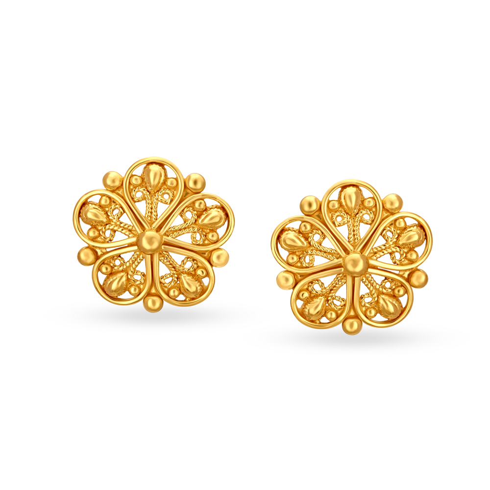 Paisley Floral Gold Stud Earrings