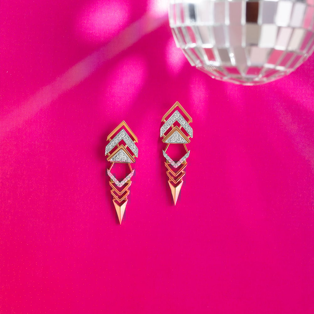 Zigzag Spark Gold & Diamond Drop Earrings,,hi-res image number null