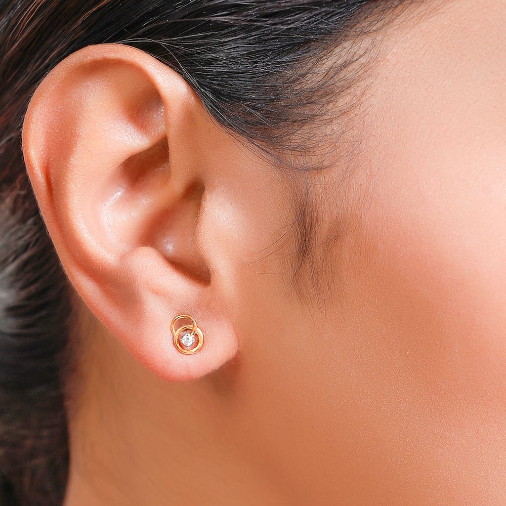 14KT Yellow Gold Sleek Circles Diamond Stud Earrings,,hi-res image number null