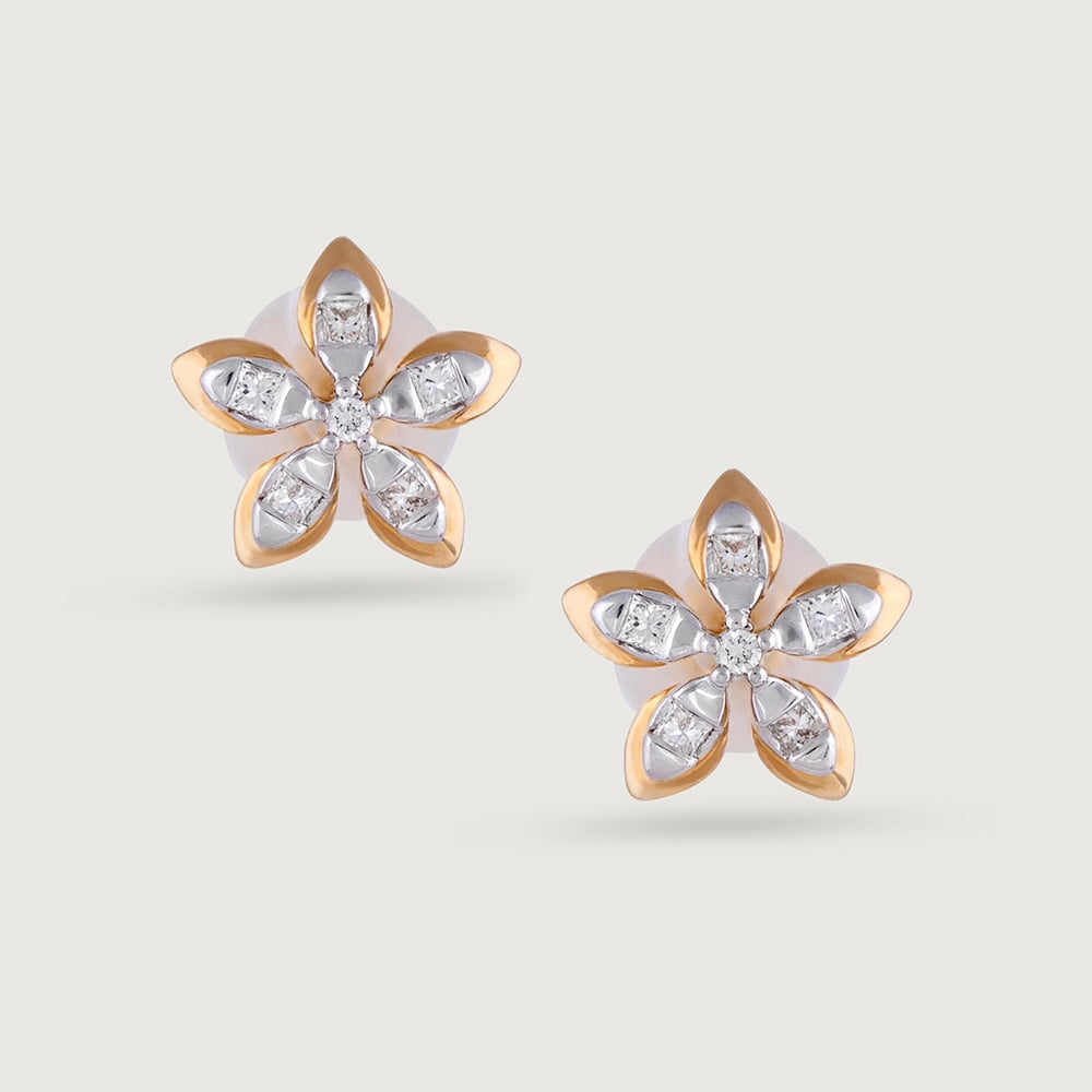 Radiant Petal Gold & Diamond Stud Earrings,,hi-res image number null