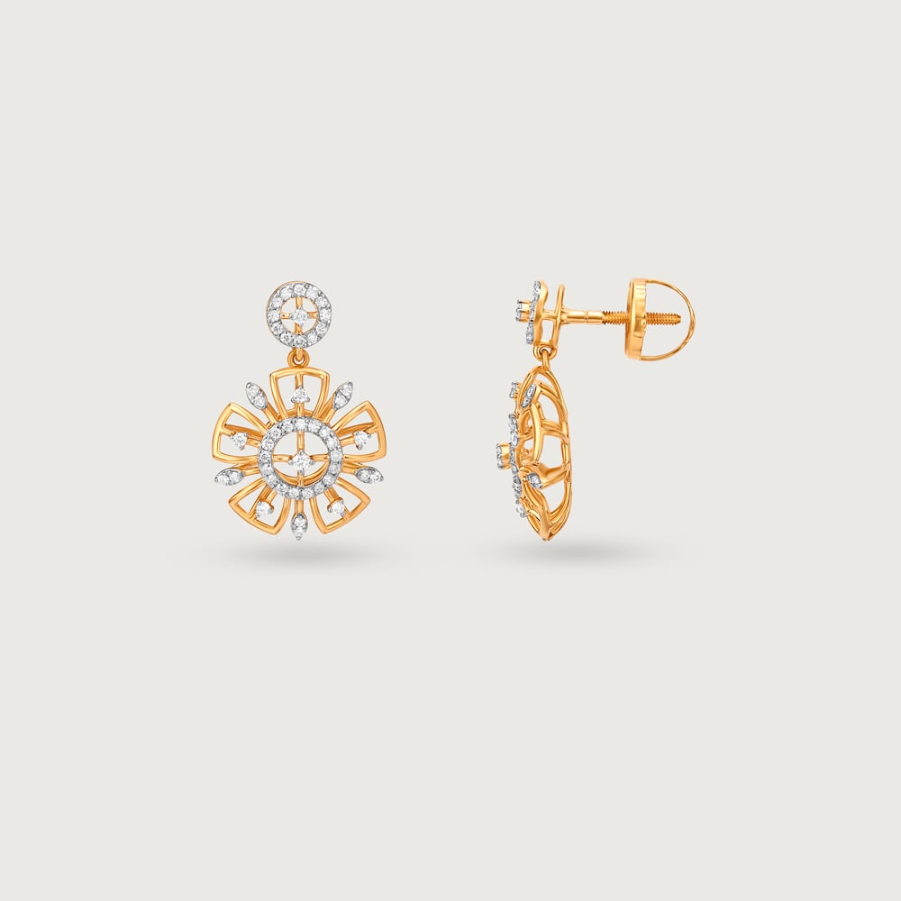 Blossoming Elegance Gold & Diamond Drop Earrings,,hi-res image number null