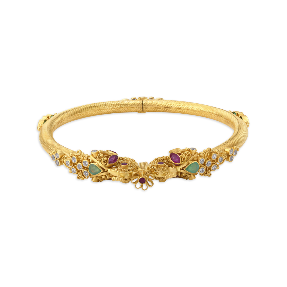 Breathtaking Cubic Zirconia and Emerald Gold Kada Bangle,,hi-res image number null