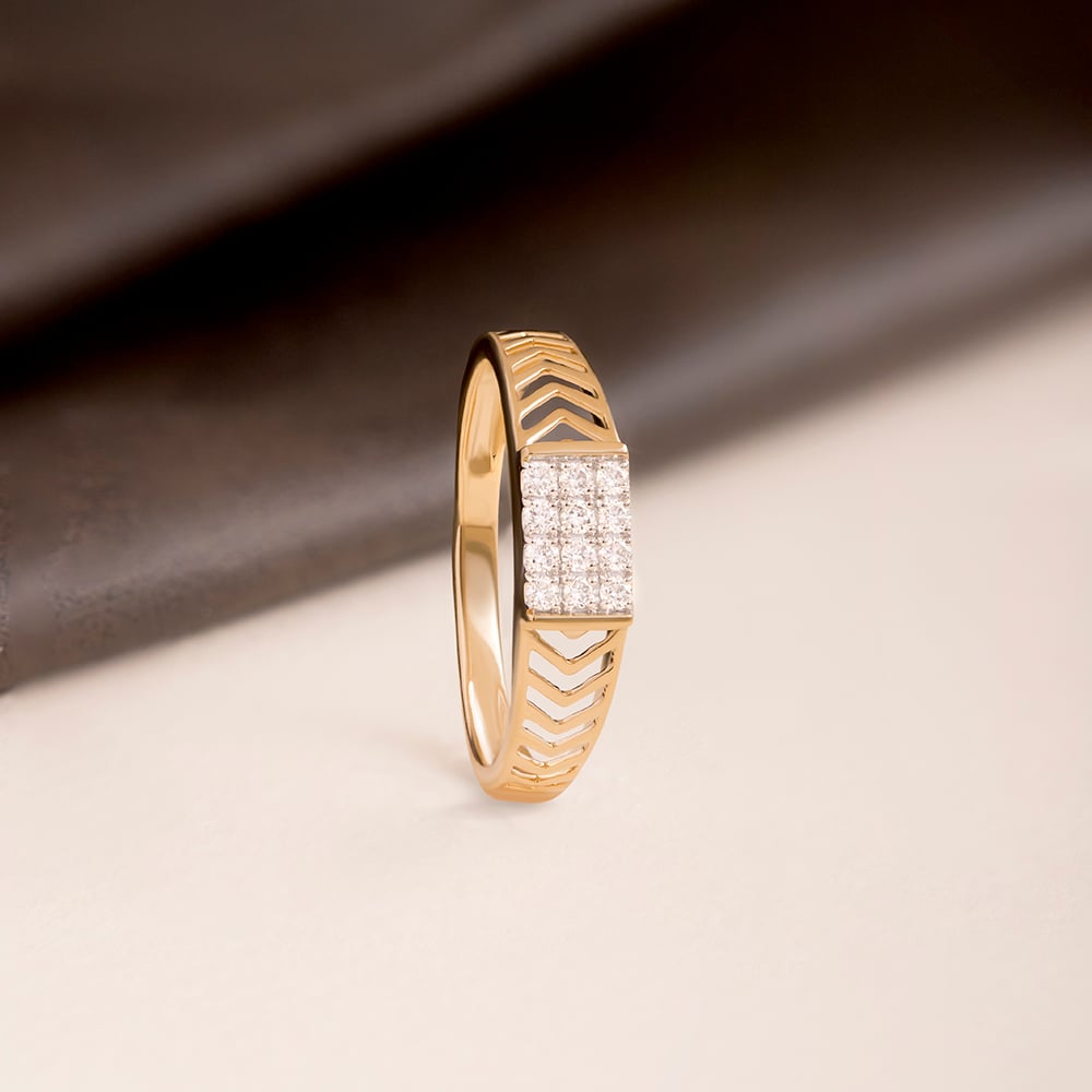 Chevron Shine Gold & Diamond Ring for Men,,hi-res image number null