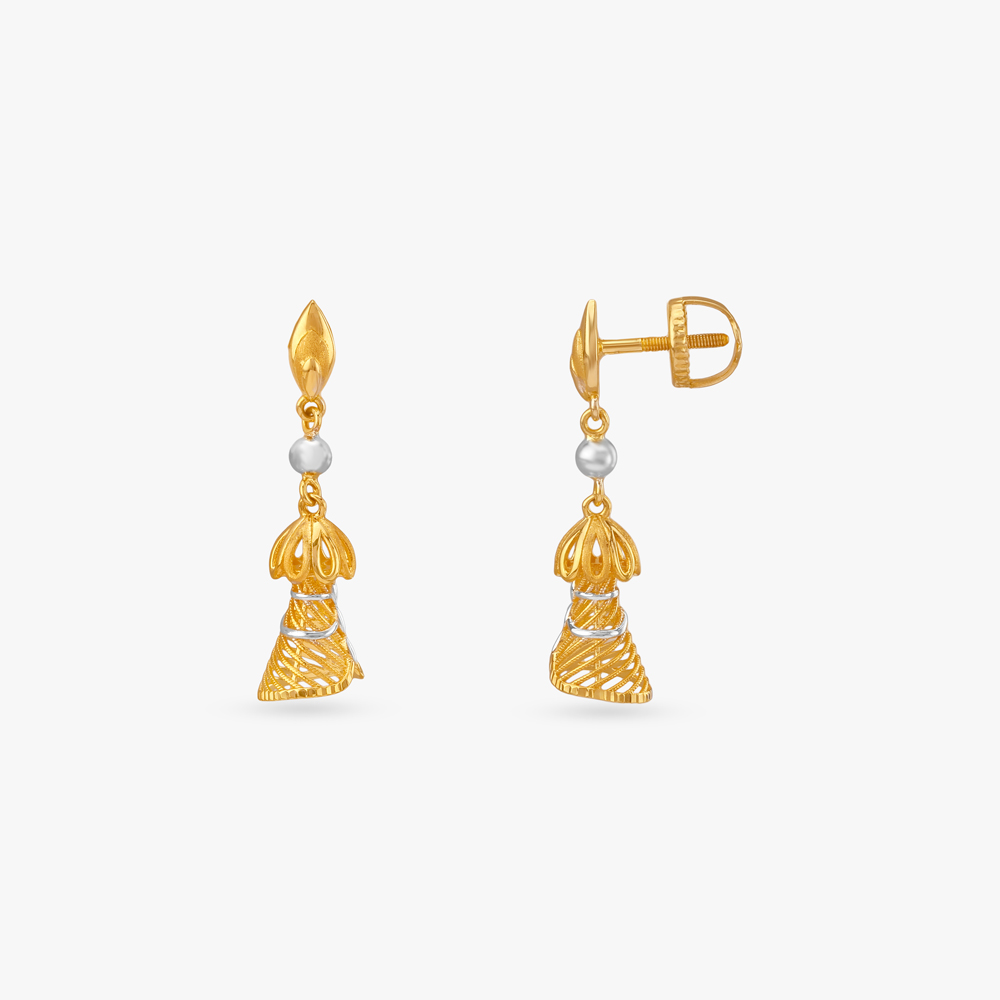 Leaf Swirl Gold Jhumka Earrings,,hi-res image number null