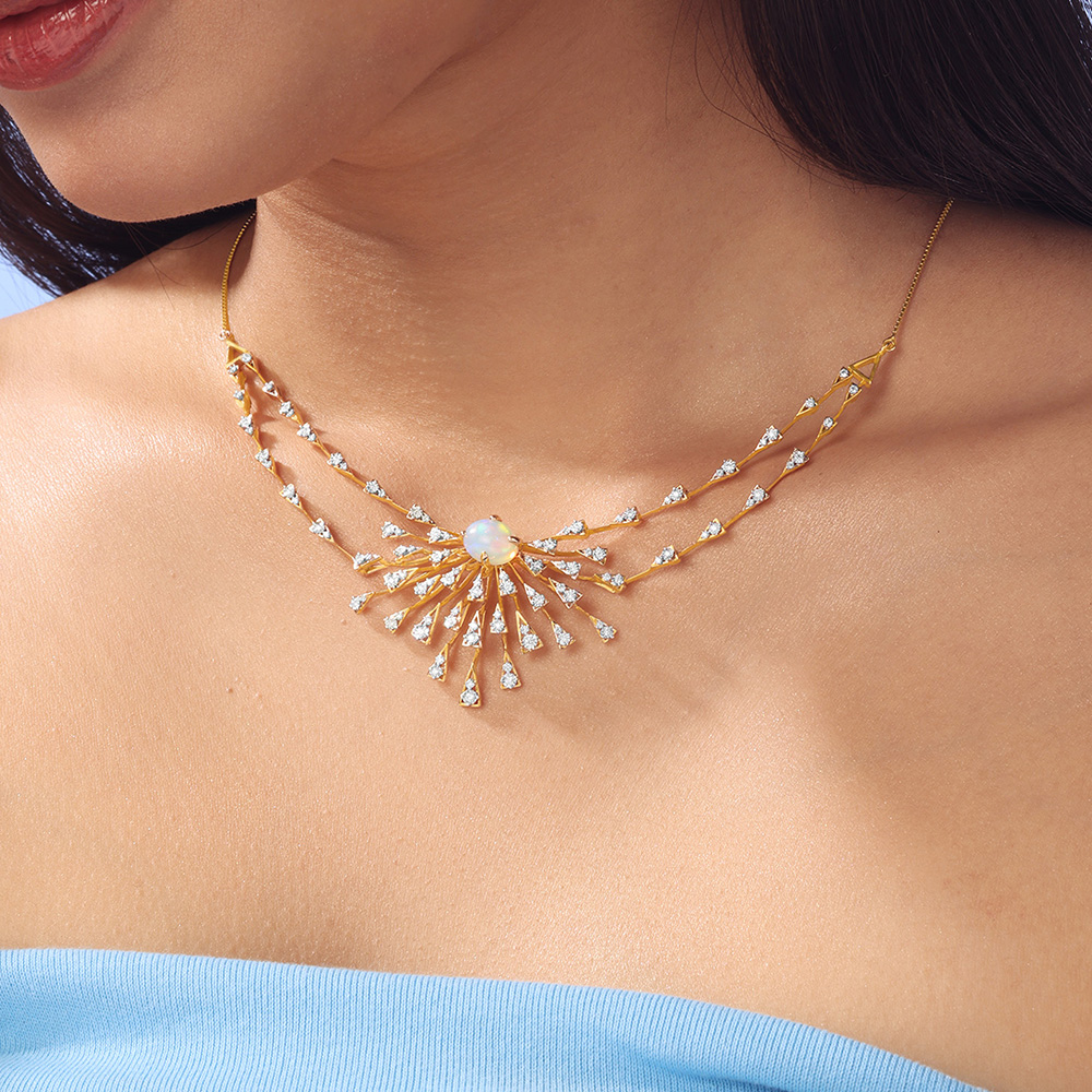 Opal Sunburst Diamond Necklace,,hi-res image number null