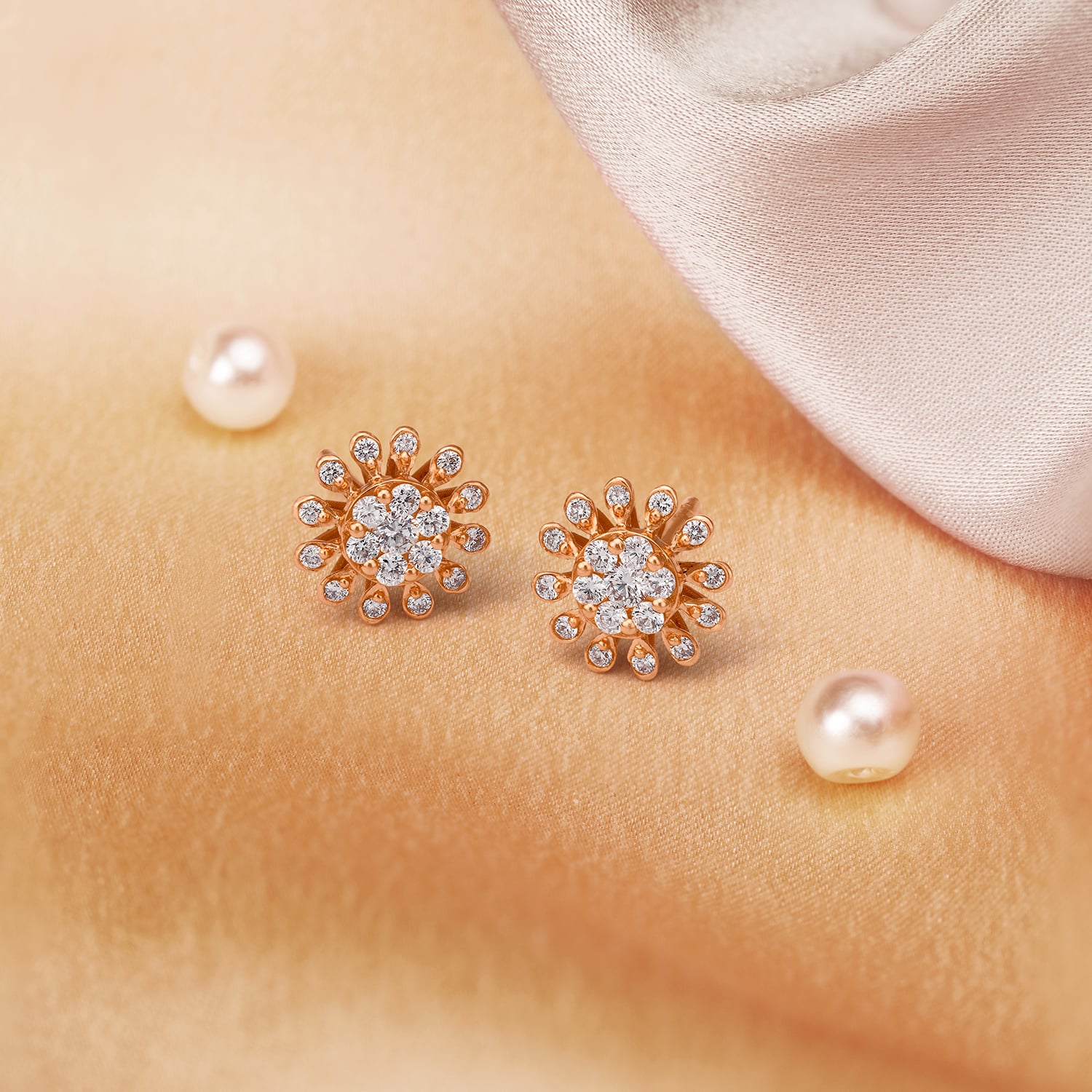 Graceful Diamond Stud Earrings in Rose Gold,,hi-res image number null