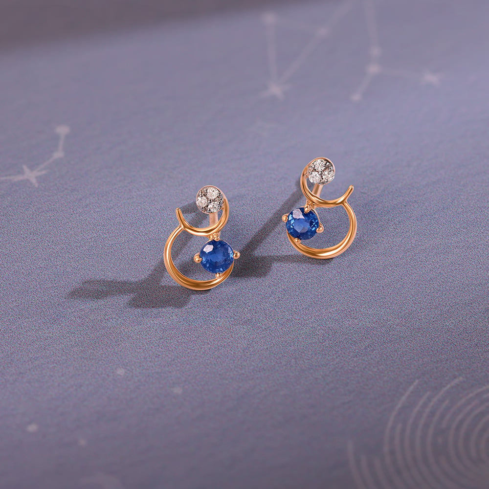 Starry Galaxies 14KT Diamond and Blue Sapphire Earrings