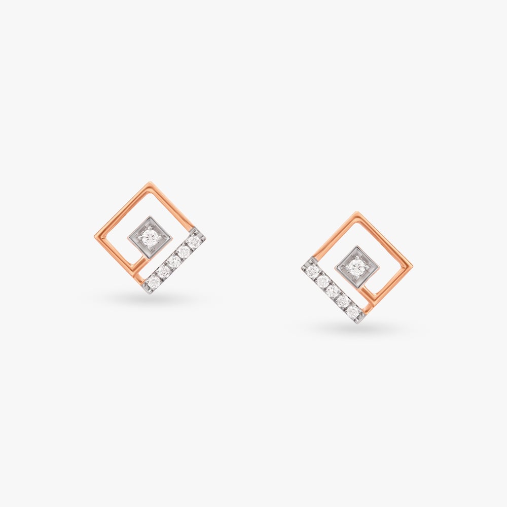 Geometric Diamond Stud Earrings,,hi-res image number null